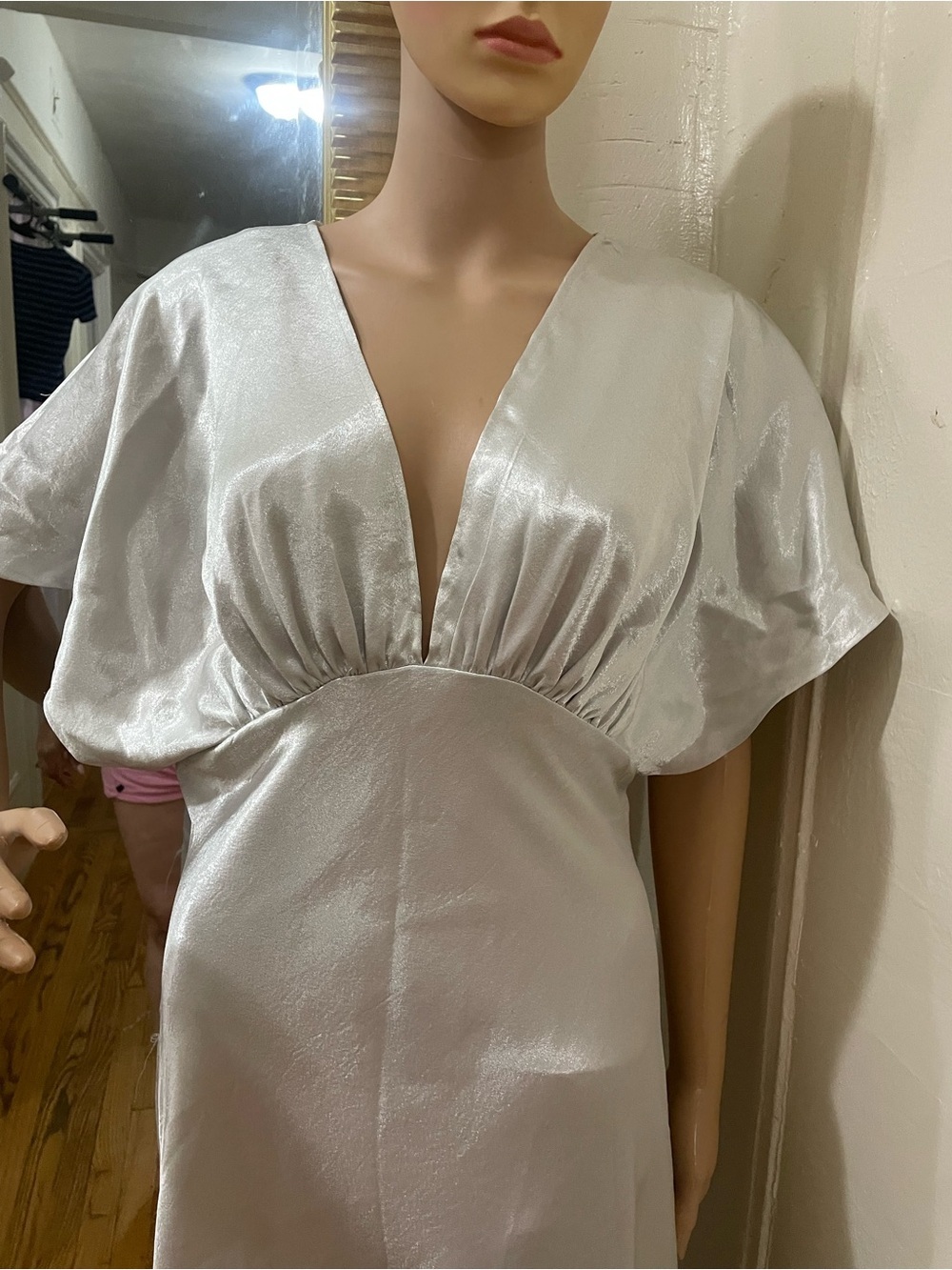Free People Silver Satin V-Neck Maxi Dress - Picture 7 of 15